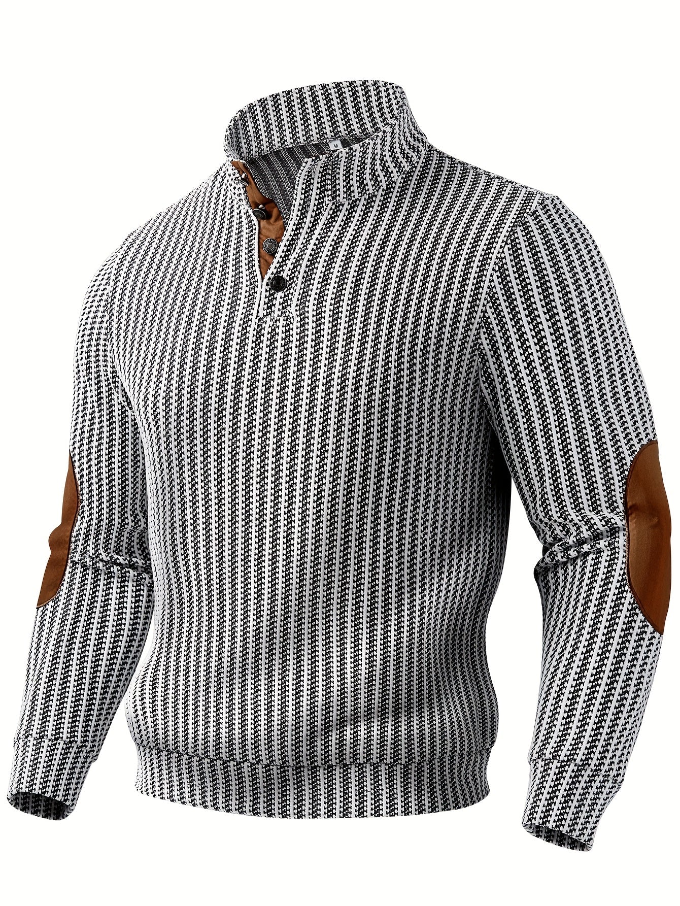 Herren Strickpullover Mock-Neck mit Knopfleiste Ellbogen-Patches Gerippt