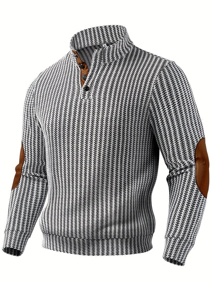 Herren Strickpullover Mock-Neck mit Knopfleiste Ellbogen-Patches Gerippt