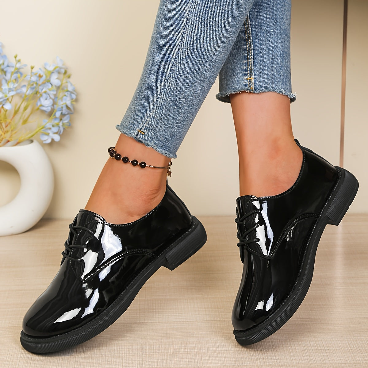 Damen Glanz-Schnürschuhe mit dicker Sohle Rot