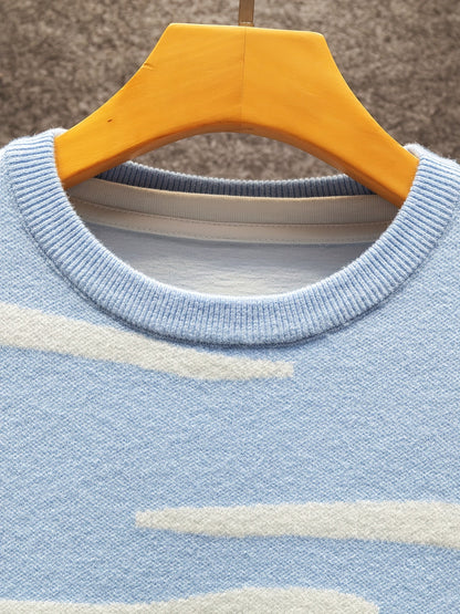 Męski sweter z motywem krajobrazu i krów, casualowy sweter z dzianiny na jesień i zimę