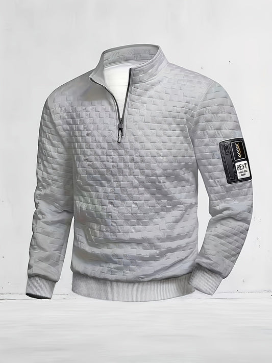 Herren Halbzipper Pullover Stehkragen Sweatshirt Gesteppter Struktur-Stoff