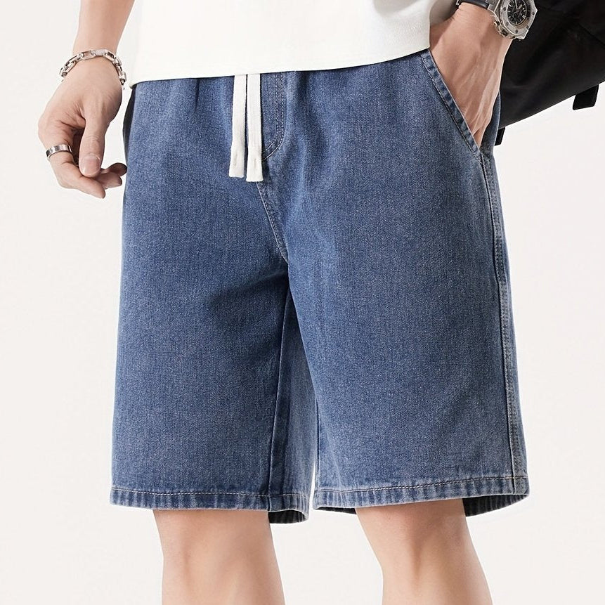 Herre Denim Shorts Løs Pasform Fritid Knæhøj