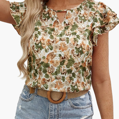 Blusa estiva da donna con motivo floreale e maniche a volant – Stile casual elegante per tutti i giorni e vacanze