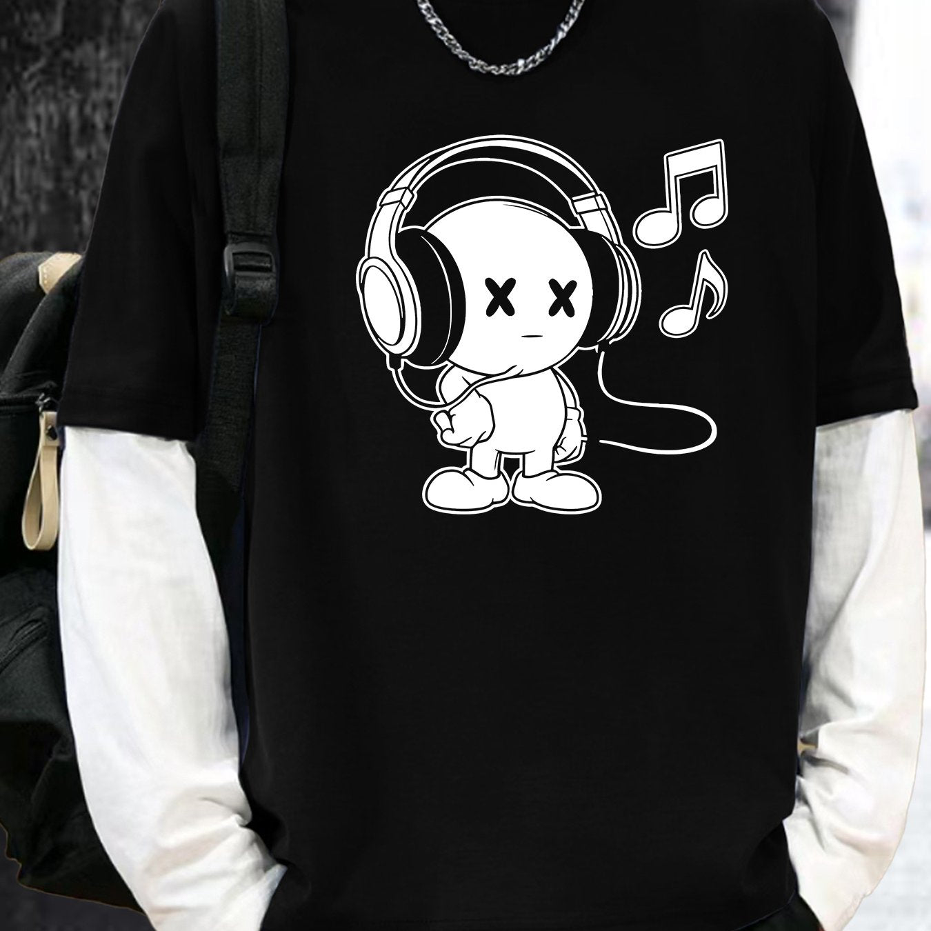 Unisex Langarm T-Shirt mit Cartoon-Print Kopfhörer