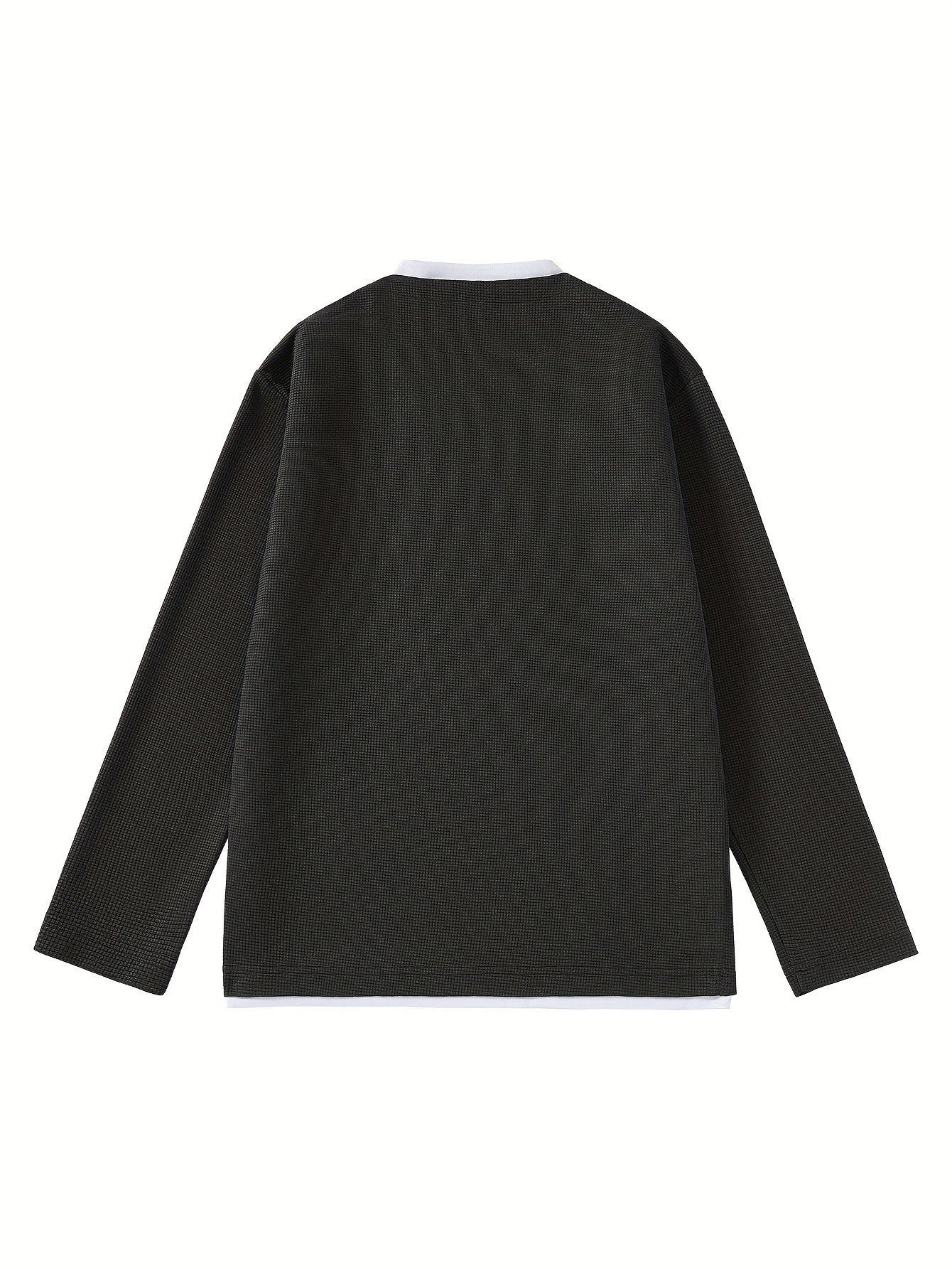 Suéter de punto de gofre para hombre, con escote en V, mangas largas y color liso