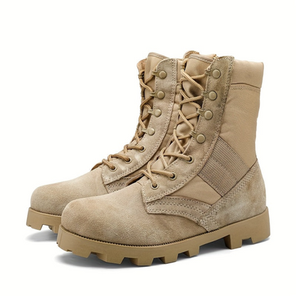 Stivali da uomo beige da esterno con lacci e cerniera