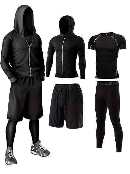 Herren Sport Kompressions-Trainingsanzug Set – 5-teiliges Fitness & Lauf Outfit – Modernes Trainingsset für Workout & Outdoor