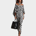 Gestreepte off-shoulder maxi-jurk voor dames met strikceintuur