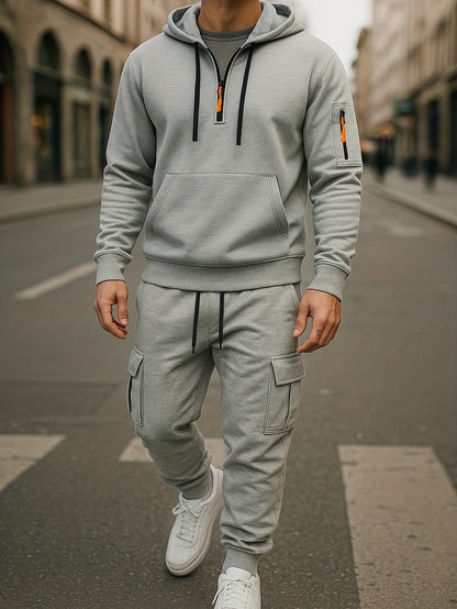 Herren Hoodie & Cargo Jogginghose Set – Loungewear Trainingsanzug mit Reißverschlusstaschen