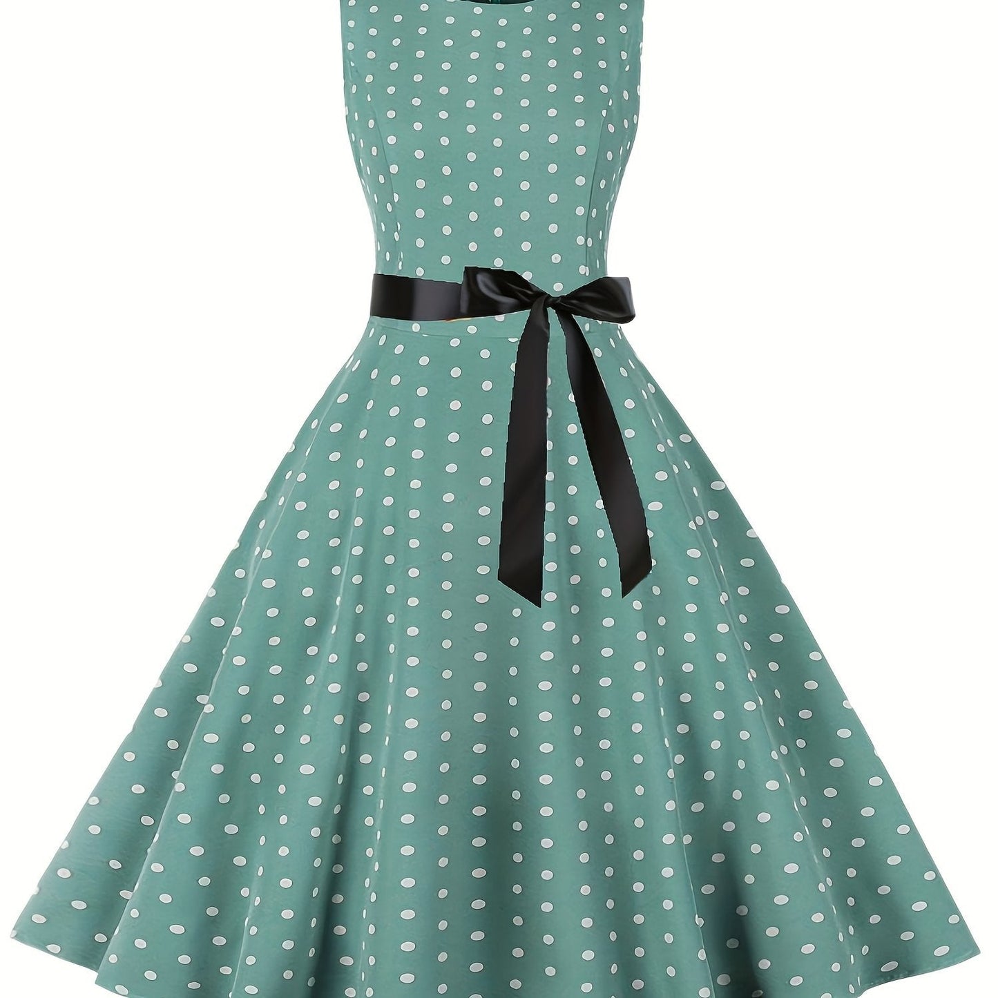 Damen Vintage Polka Dot Fit & Flare Partykleid mit Gürtel, ärmellos, Retro Sommerkleid