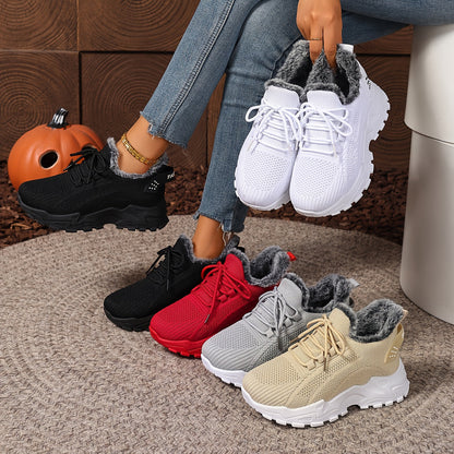 Damen Sneaker mit Fellfutter, Profilsohle und Schnürung