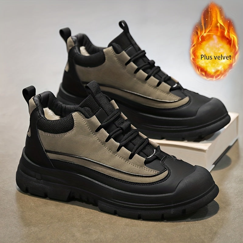 Robuste Herren Sneaker Winter Freizeitschuh mit dicker Sohle Grau/Khaki