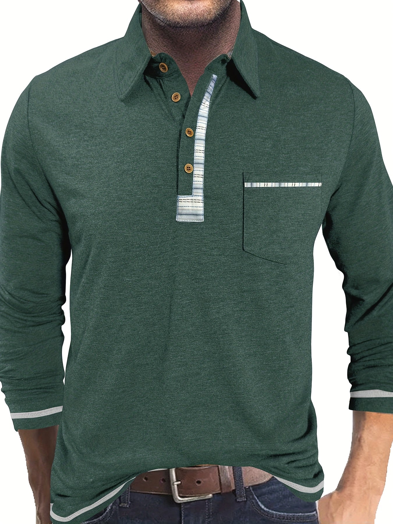Herren Langarm Poloshirt mit Knopfleiste und Brusttasche