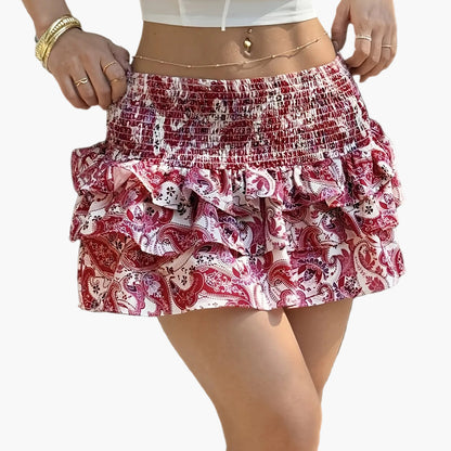 Damen Minirock mit Volants und Paisley-Muster – Sommer Urlaub Stil