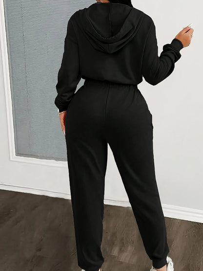 Damen Hoodie Overall mit Reißverschluss – Bequemer Jumpsuit mit Kapuze