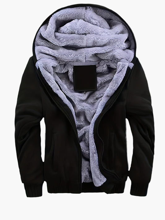Chaqueta de invierno con capucha para hombre y forro de peluche – Chaqueta cálida para tiempo libre en días fríos