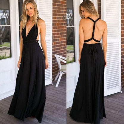 Abito lungo da donna con design schiena scoperta – Abito da sera elegante, versatile, da festa