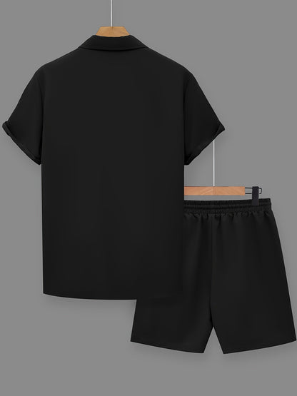 Set estivo casual uomo con stampa statement – Camicia a maniche corte & pantaloncini, streetwear urbano, outfit da tempo libero