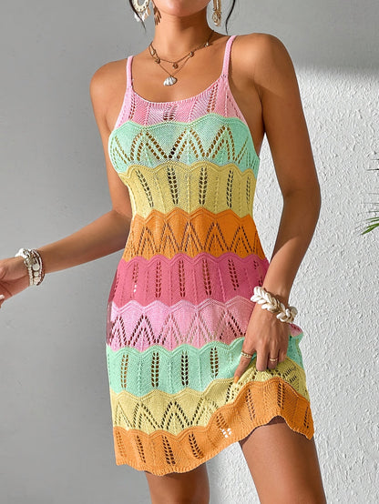 Robe mini tricotée bohème pour femme avec motif chevron – Idéale pour les vacances et l'été