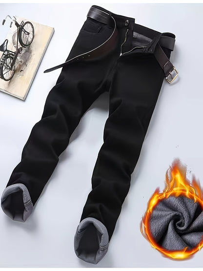 Herren Hose Schwarz Jeans-Stil Gürtelschlaufen Knopfleiste