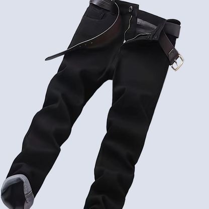 Herren Hose Schwarz Jeans-Stil Gürtelschlaufen Knopfleiste