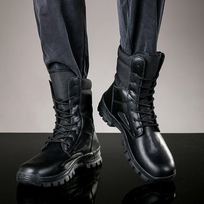 Botines robustos de cordones para hombre, altos, con suela perfilada, en negro