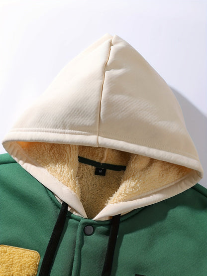 Unisex College Jacke Winter Grün Beige Braun mit Kapuze und Sherpa-Futter