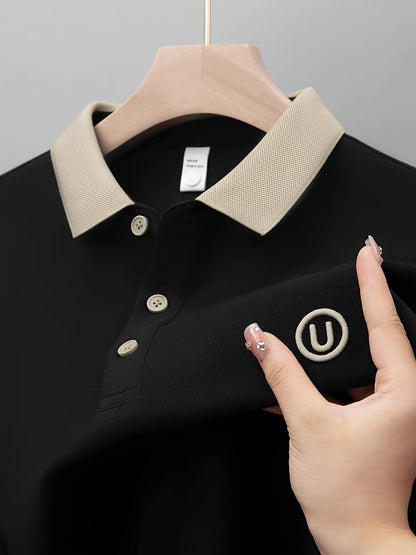 Herre poloshirt med kontrastkrave og broderet logo – stilfuld og afslappet til hverdag og fritid