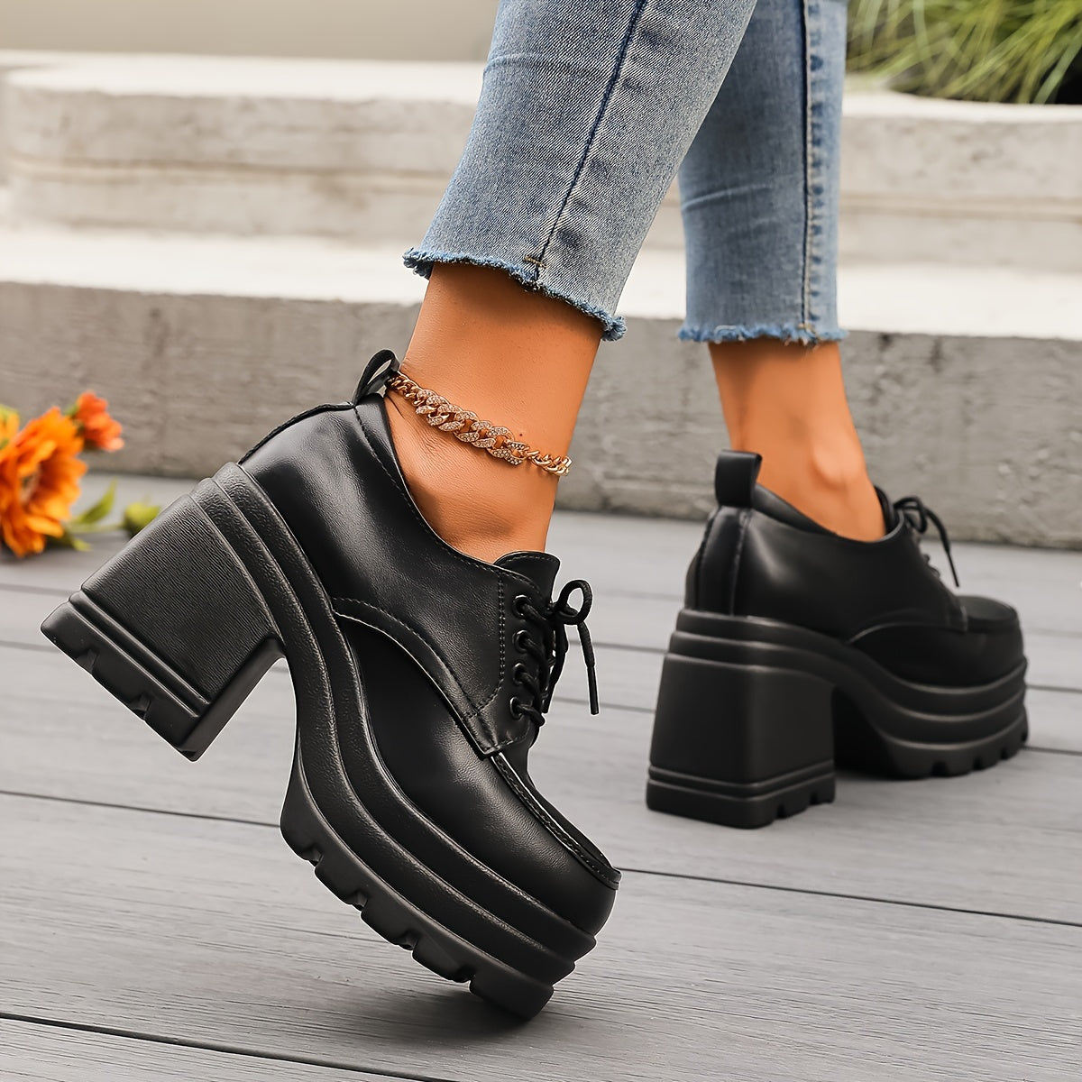 Scarpe Stringate Donna con Tacco Plateau – Oxfords Chunky Retrò per Quotidiano e Festa