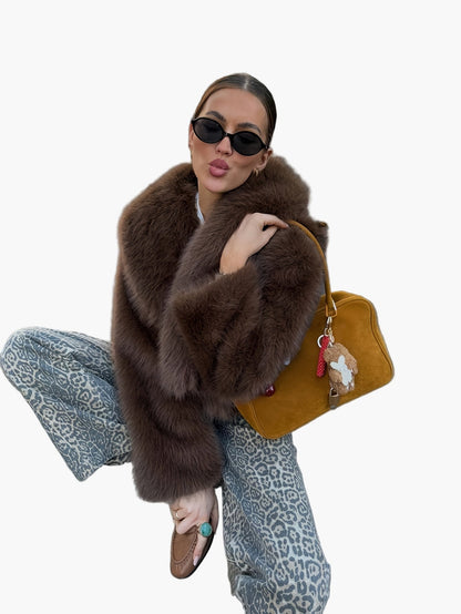 Veste courte en fausse fourrure pour femme au style chic élégant pour l'automne et l'hiver, coupe ample, idéale pour les occasions décontractées