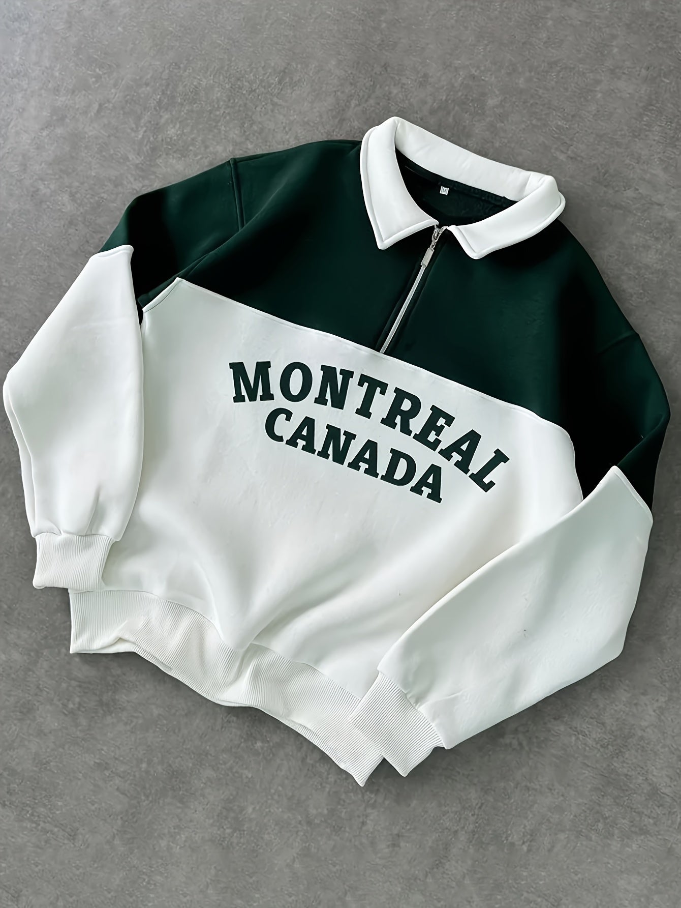 Unisex Color Block Sweatshirt mit Reißverschluss-Polo-Kragen und Montreal Canada Aufdruck