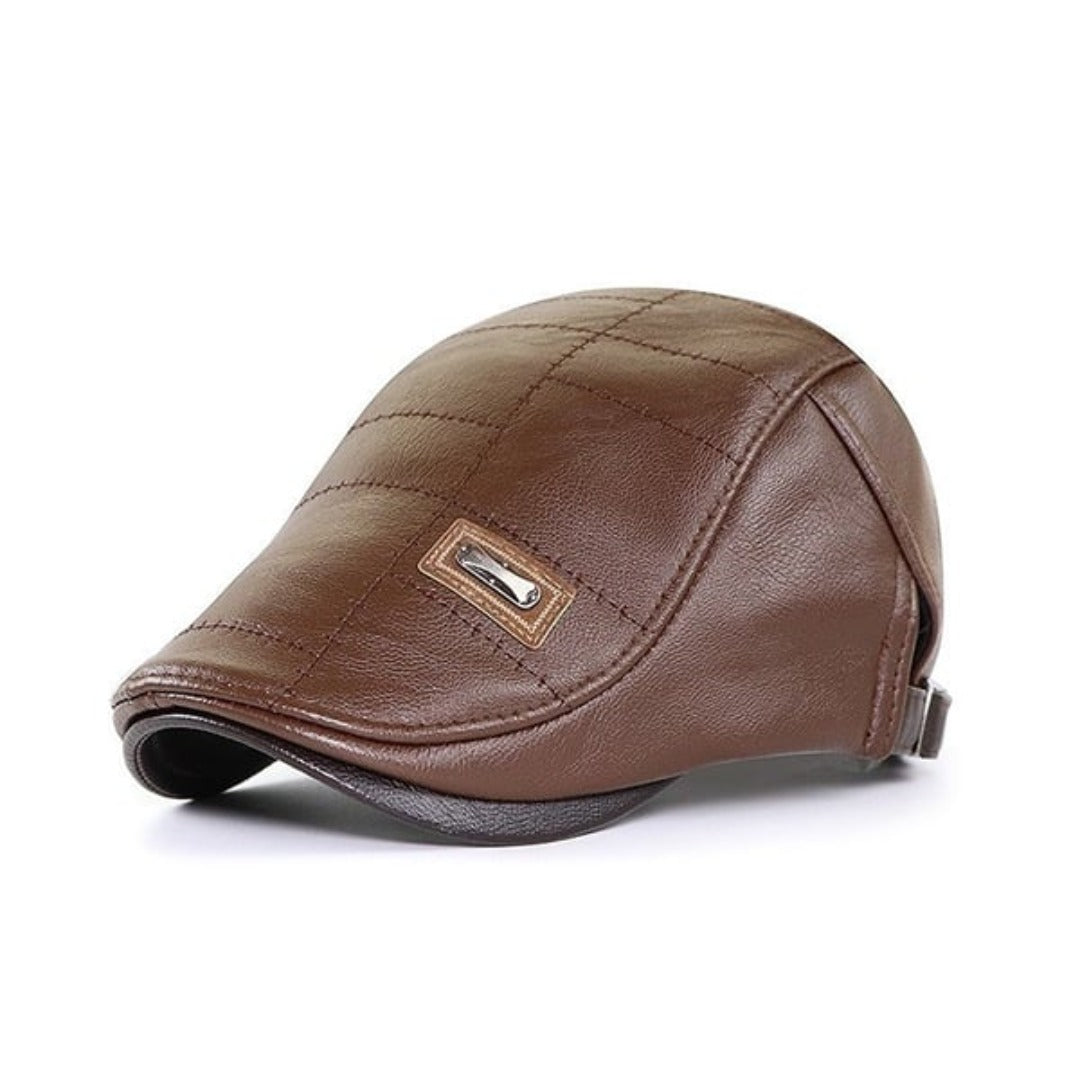 Retro leren baret voor heren met verstelbare band