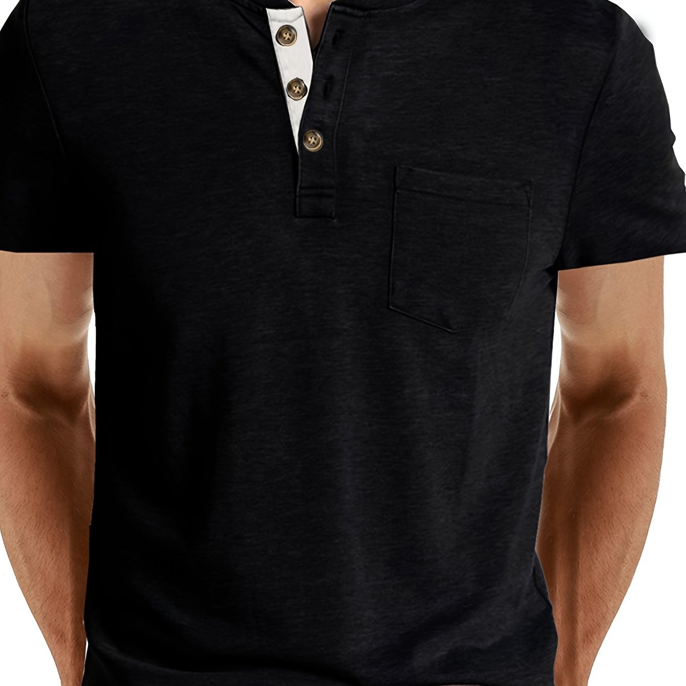Camiseta Henley para hombre con botonadura y bolsillo en el pecho – Camiseta casual de manga corta para uso diario y tiempo libre