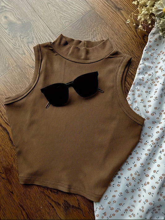 Dame To-delt Sæt – Ærmeløs Mockneck Top & Blomstret Maxinederdel, Moderne & Feminint Fritidslook