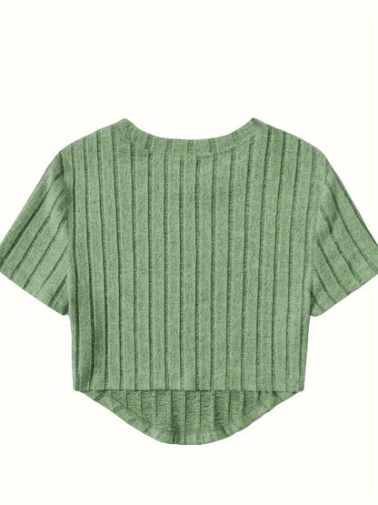 Dame kortermet ribbestrikket crop-top – avslappet sommer fritidsskjorte