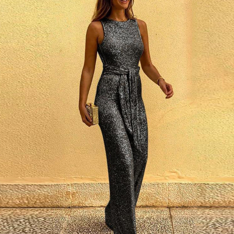 Mono elegante de lentejuelas para mujer con espalda descubierta para ocasiones festivas y fiestas