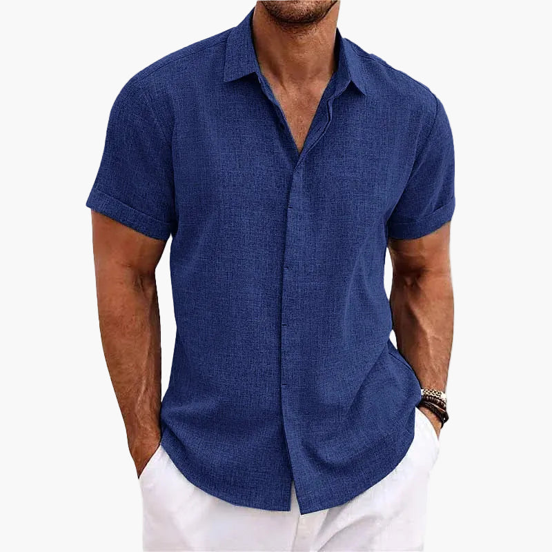 Camisa casual de hombre de manga corta con cuello de solapa – Camisa moderna de verano para el día a día y vacaciones