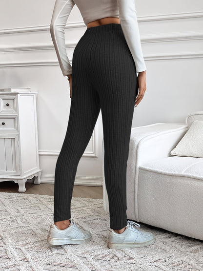 Damen Gerippte Strickhose mit Kordelzug Hoher Bund Braun