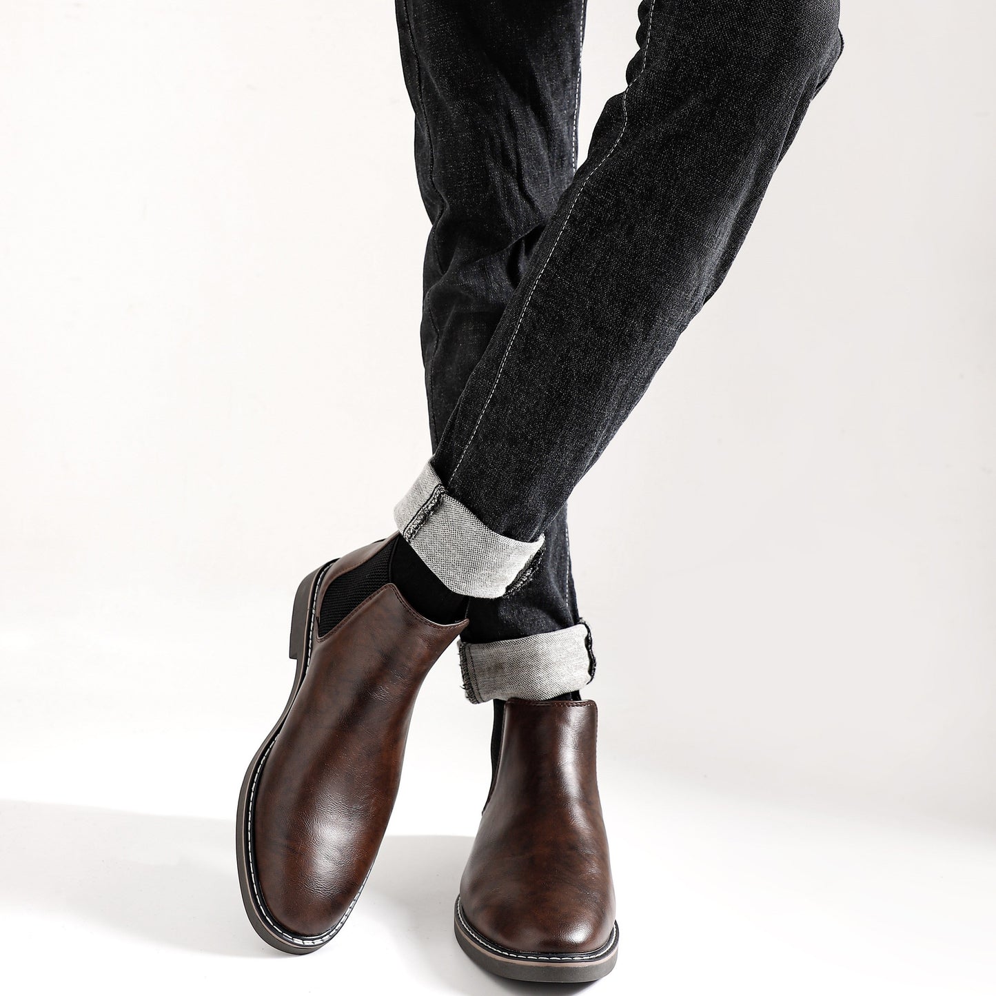 Herren Chelsea Boots Dunkelbraun mit Elastikeinsatz