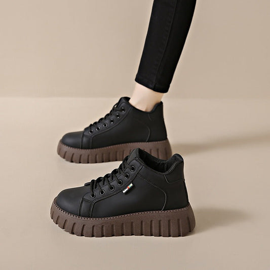 Damen Plateau High-Top Sneaker Schwarz mit brauner Sohle