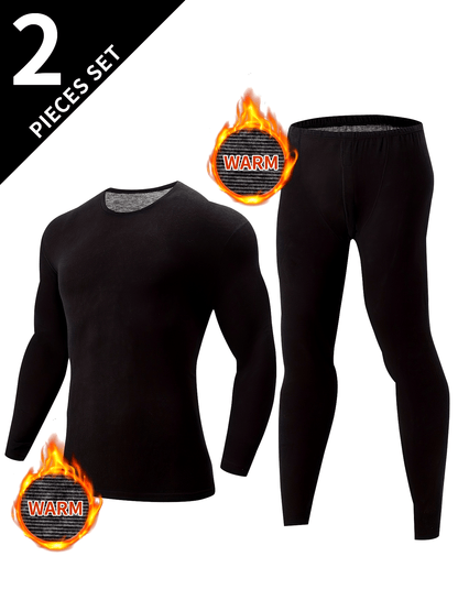 Thermo Unterwäsche Set Herren langärmliges Oberteil & lange Hose Schwarz