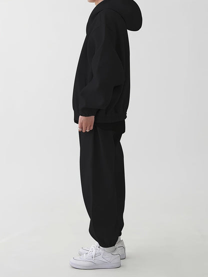 Completo unisex con felpa con cappuccio e cerniera e pantaloni da jogging, comodo completo sportivo loungewear