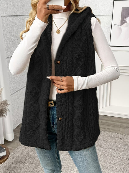 Gilet en maille élégant pour femme avec capuche et boutons – Parfait pour les loisirs et le quotidien