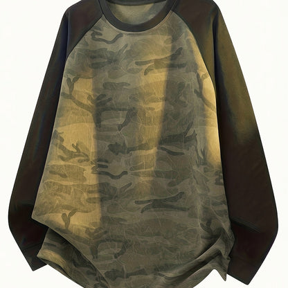 Raglan Langarmshirt im Camouflage-Look, Rundhals-Sweatshirt
