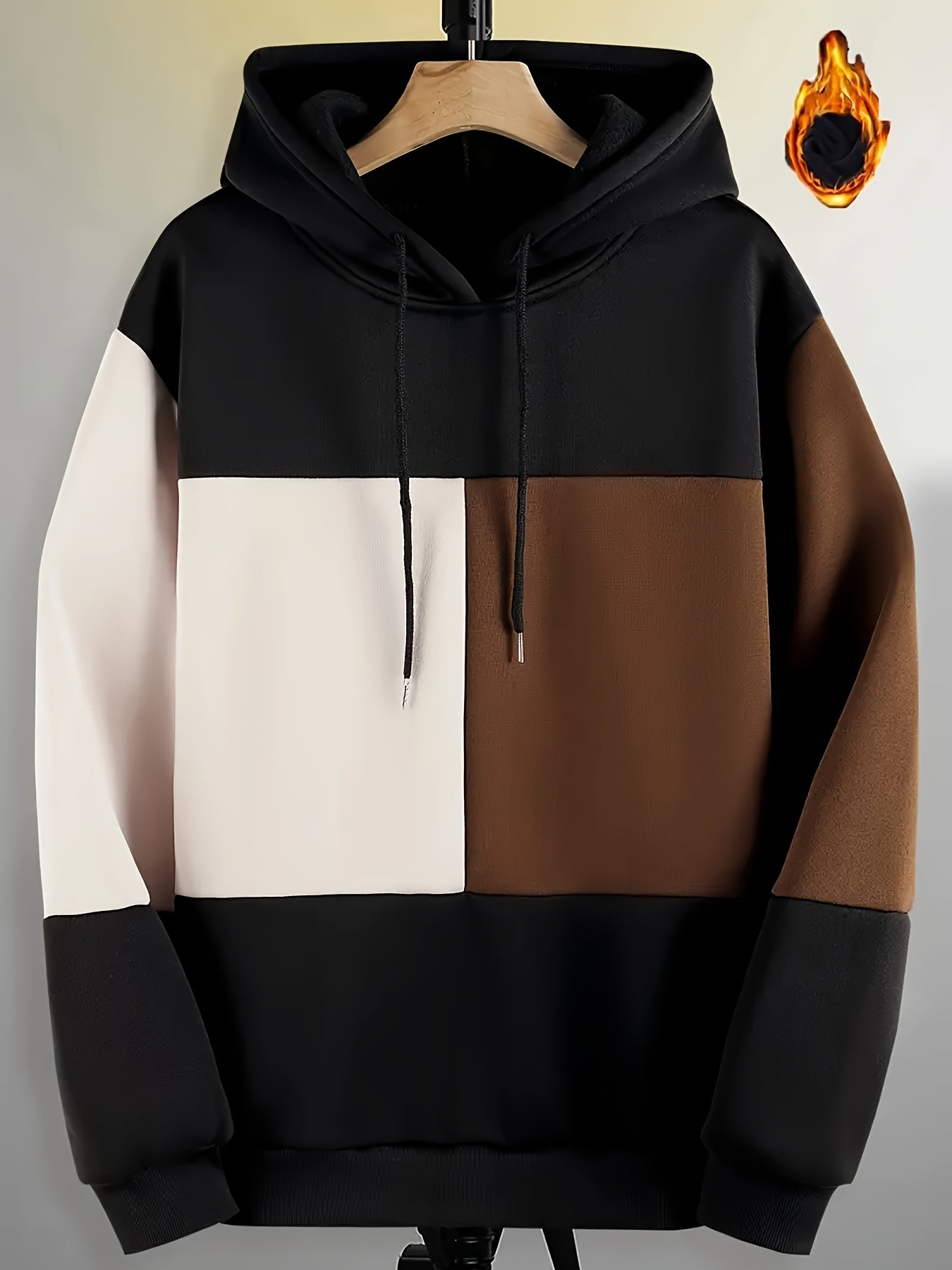 Herren Hoodie Color-Block Schwarz Weiß Braun mit Kapuze