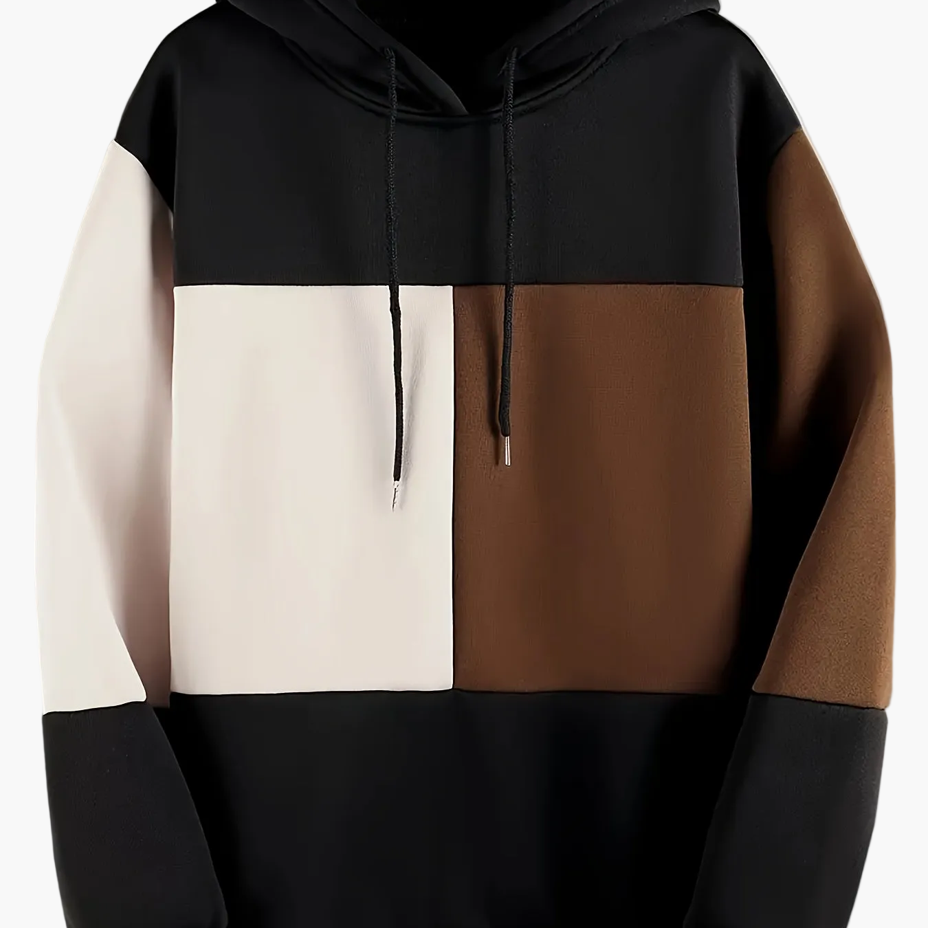 Herren Hoodie Color-Block Schwarz Weiß Braun mit Kapuze