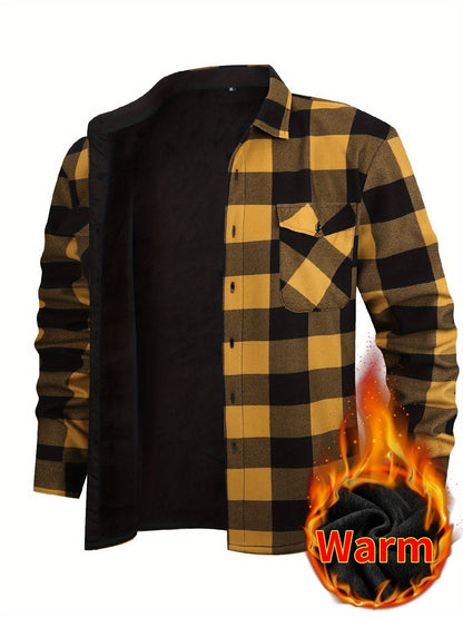 Giacca-camicia da uomo a quadri con fodera in pile e bottoni