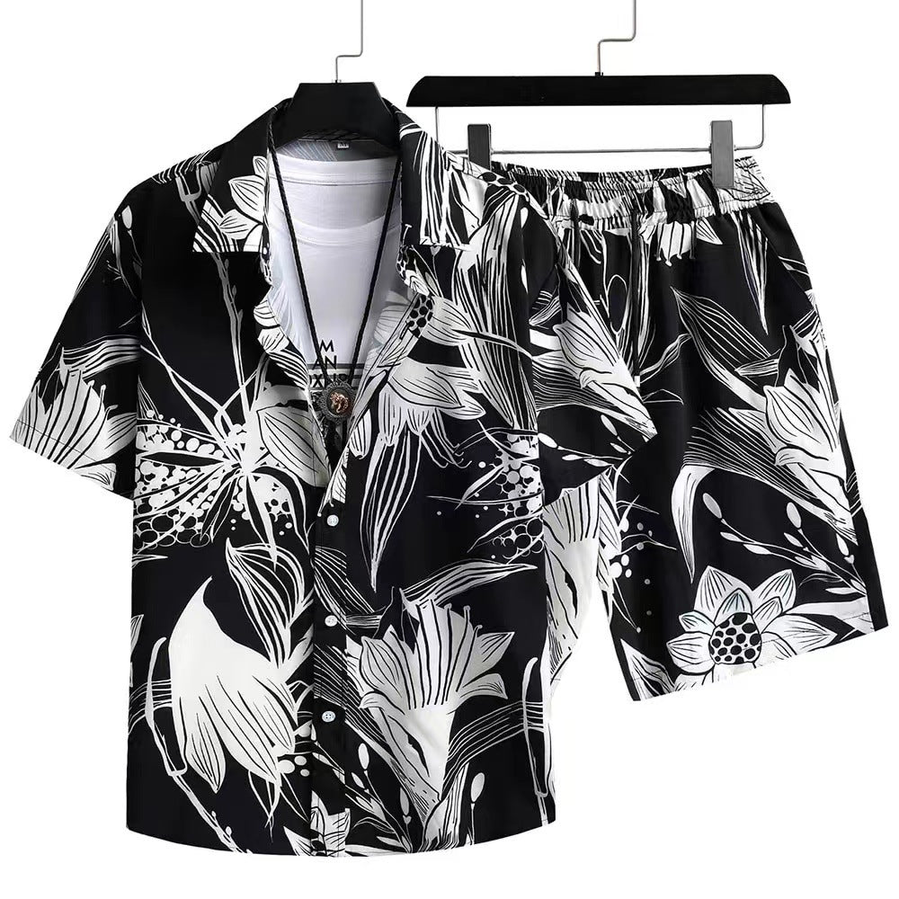 Herre sommer sett – Moderne kortermet skjorte med trykk og shorts, fritidsantrekk, avslappet