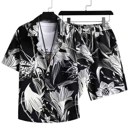 Herre sommer sett – Moderne kortermet skjorte med trykk og shorts, fritidsantrekk, avslappet