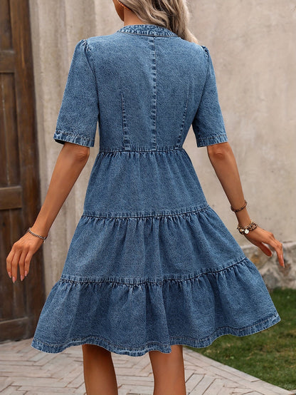 Abito jeans da donna con bottoni e scollo a V – Elegante abito casual per primavera ed estate